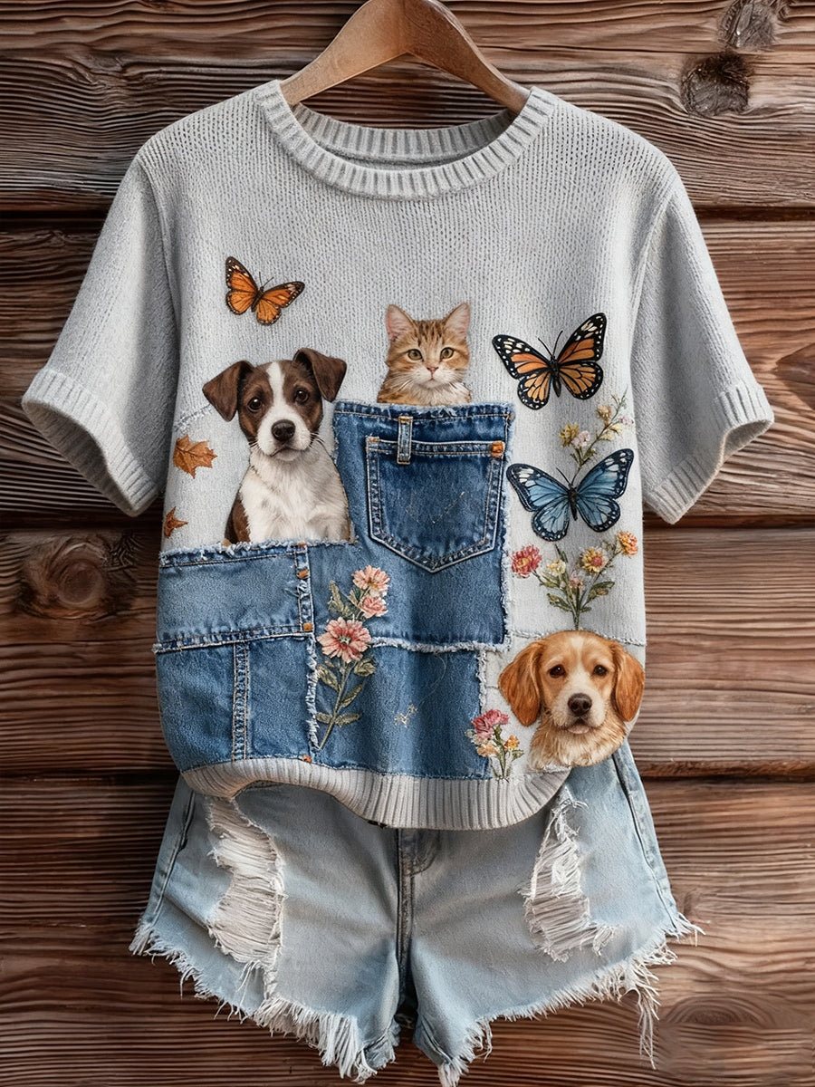 Women's Artistic Animal Print Comfortable Knit Short Sleeve Top