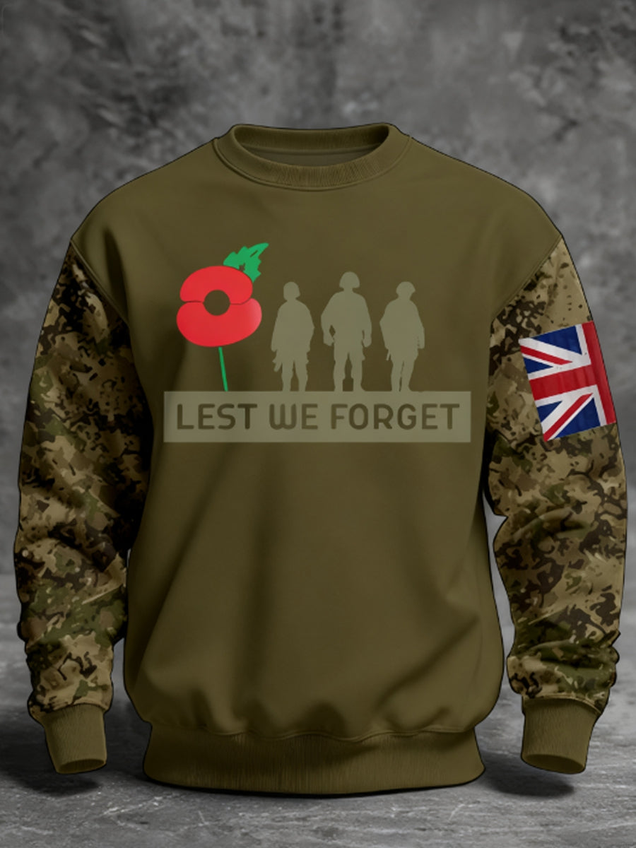 Men's 11th November Remembrance Day LEST WE'S FORGET Poppy Remembrance Sweatshirt