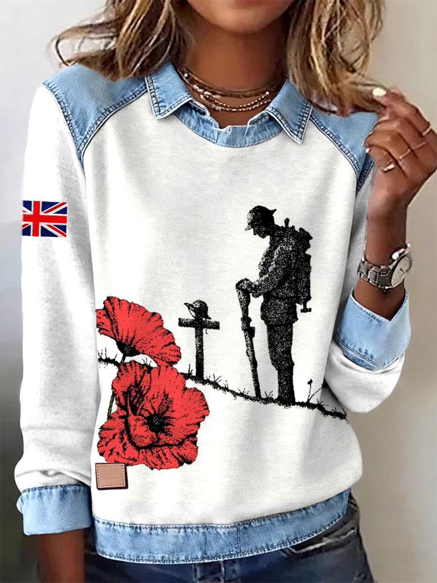 Women's Remembrance Day Lest We Forge Printed Long Sleeve Shirt