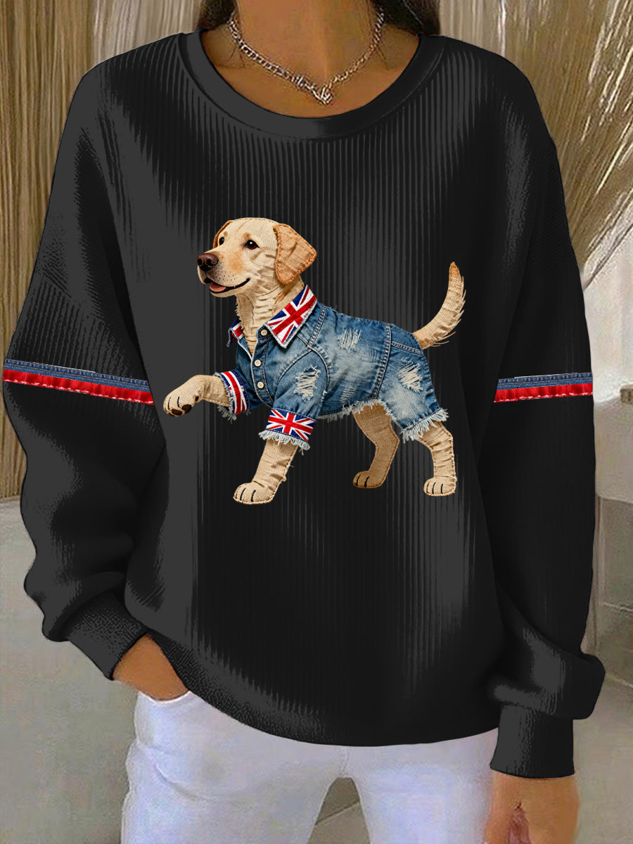 Women's British Style Labrador Print Casual Sweatshirt