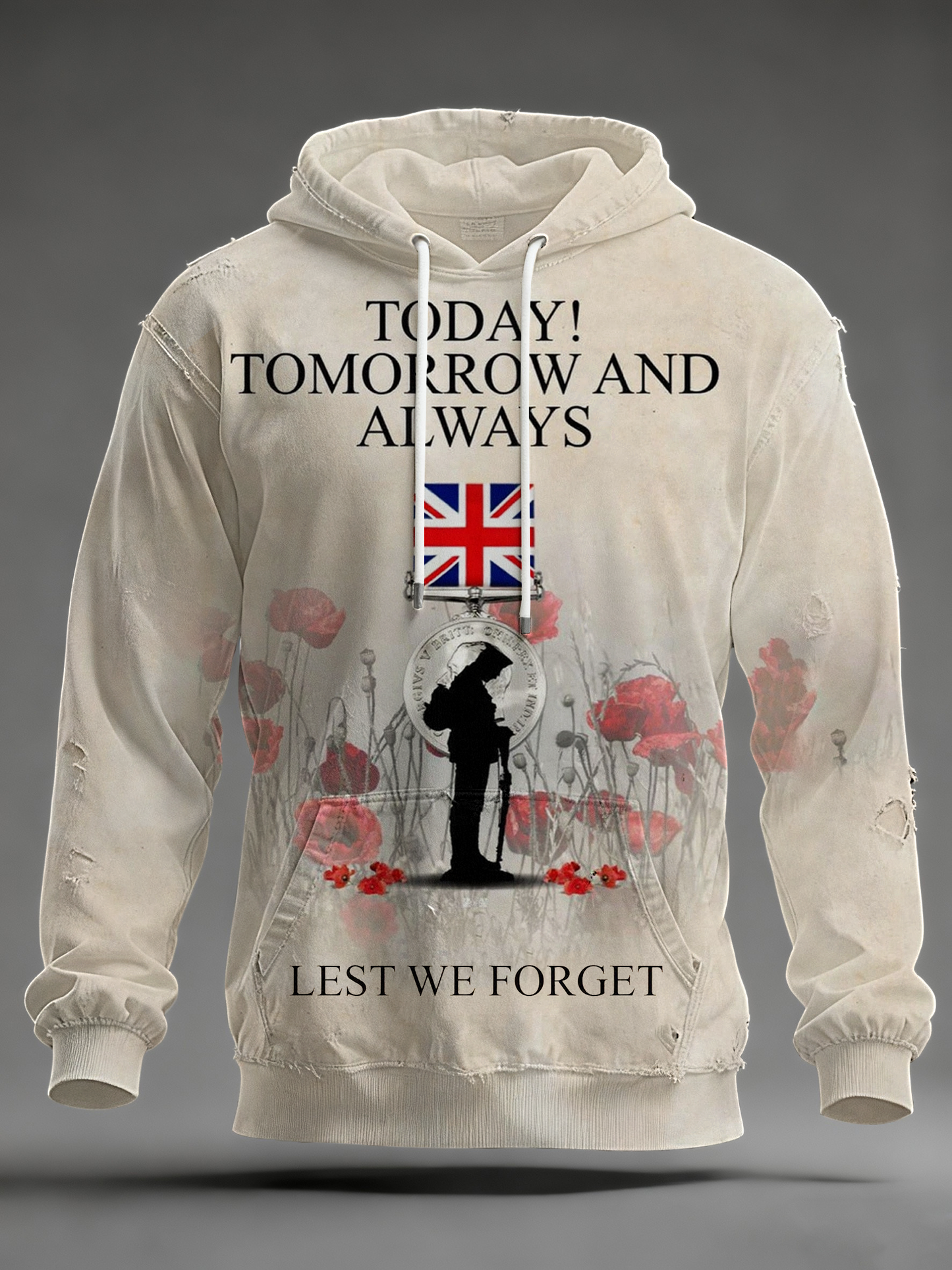 Men's Lest We The Forget Oversized Drop-Shoulder Hoodie with Pockets