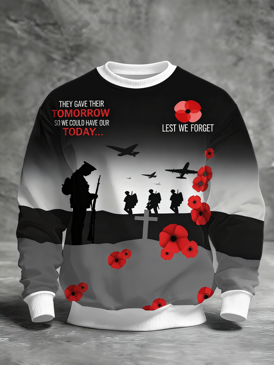 Men's Remembrance Day Lest We Forget Printed Sweatshirt