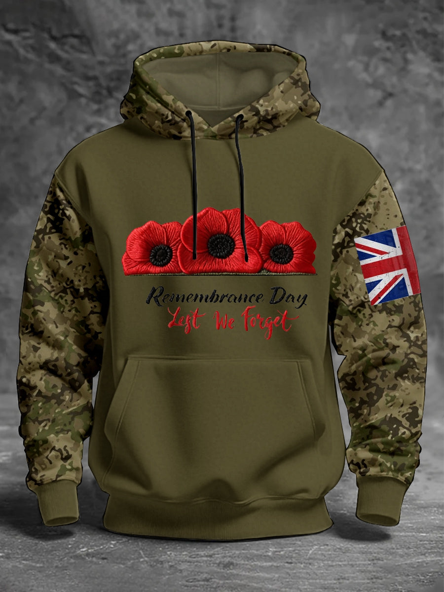 Men's 11th November Remembrance Day LEST WE'S FORGET Poppy Remembrance Hoodie