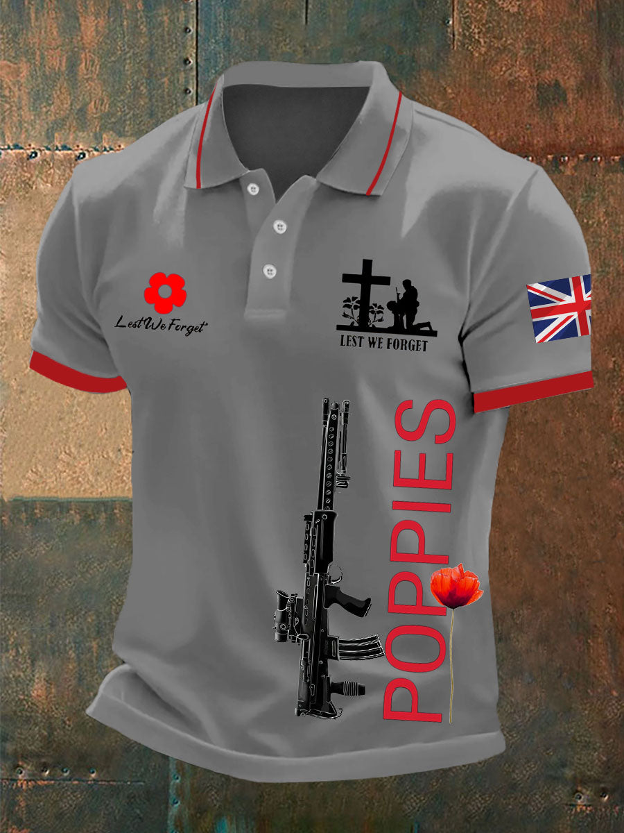 Men's British SA80 and poppies print polo shirt
