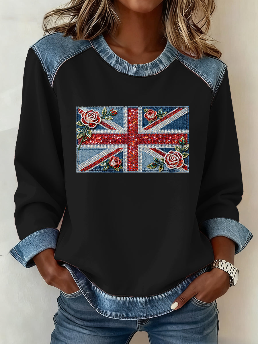 Women's British Style Pattern Patchwork Art Sweatshirt