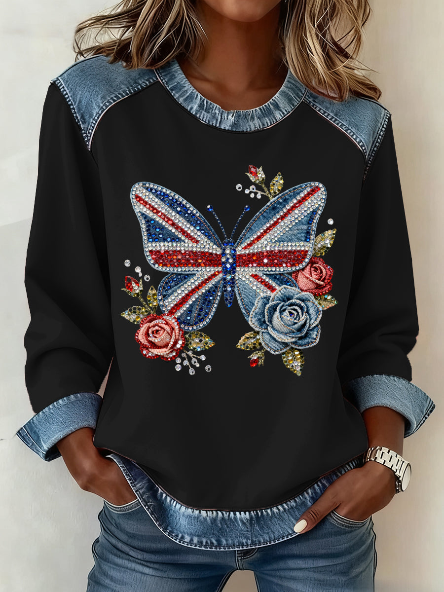 Women's British Style Pattern Patchwork Art Sweatshirt