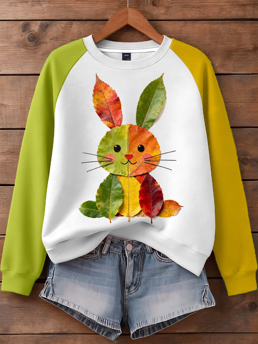 Women's Fall Leaf Bunny Pattern Sweatshirt