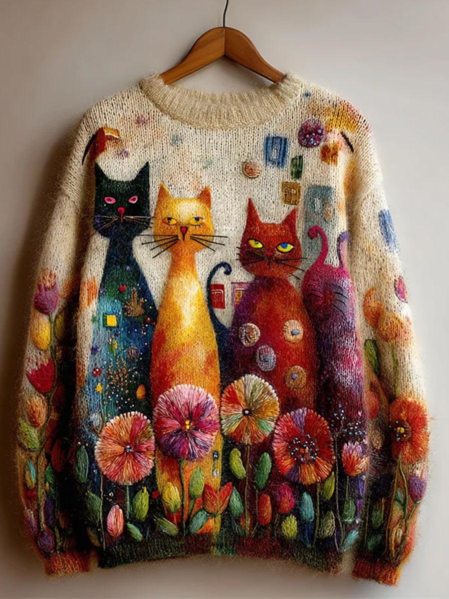 Women's Retro Art Animal Print Comfortable Knit Sweater