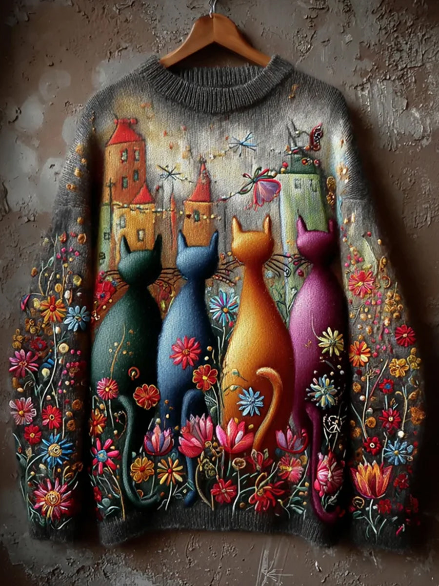 Women's Retro Art Animal Print Comfortable Knit Sweater