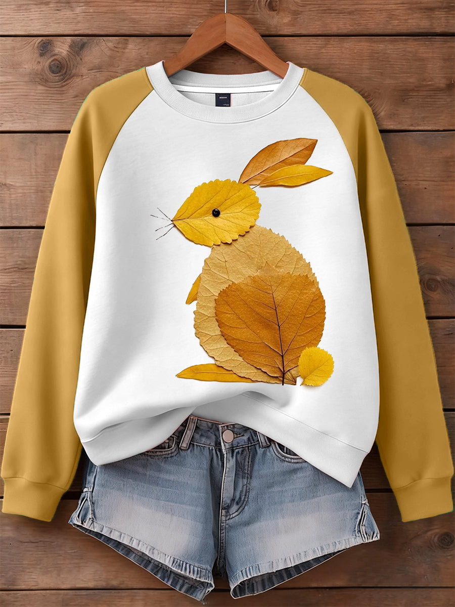 Women's Fall Leaf Bunny Pattern Sweatshirt