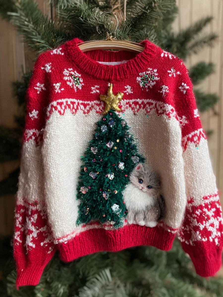 Women's Retro Art Animal Print Comfortable Knit Sweater