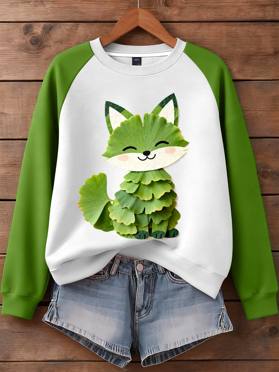 Women's Ginkgo Leaf Fox Pattern Sweatshirt