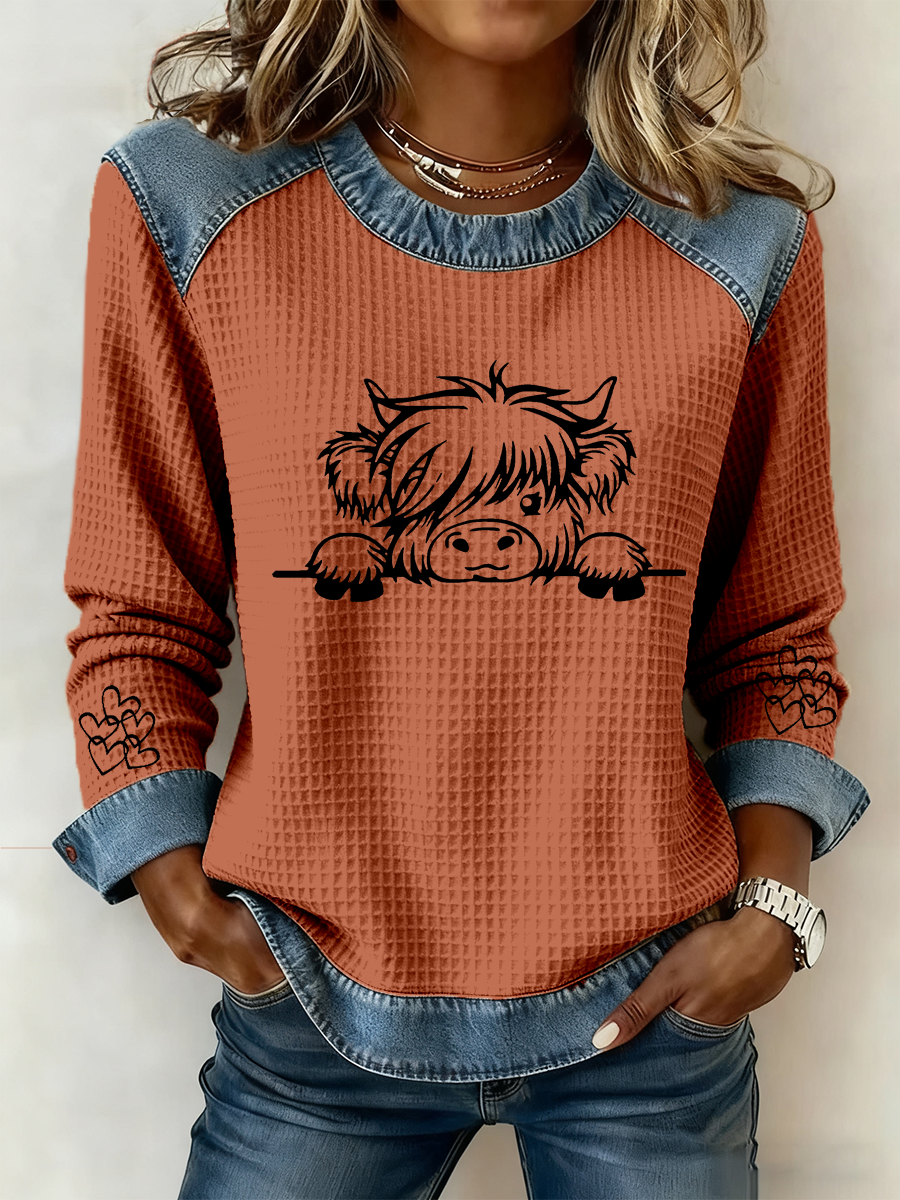 Women's Highland Cow Art Print Casual Top