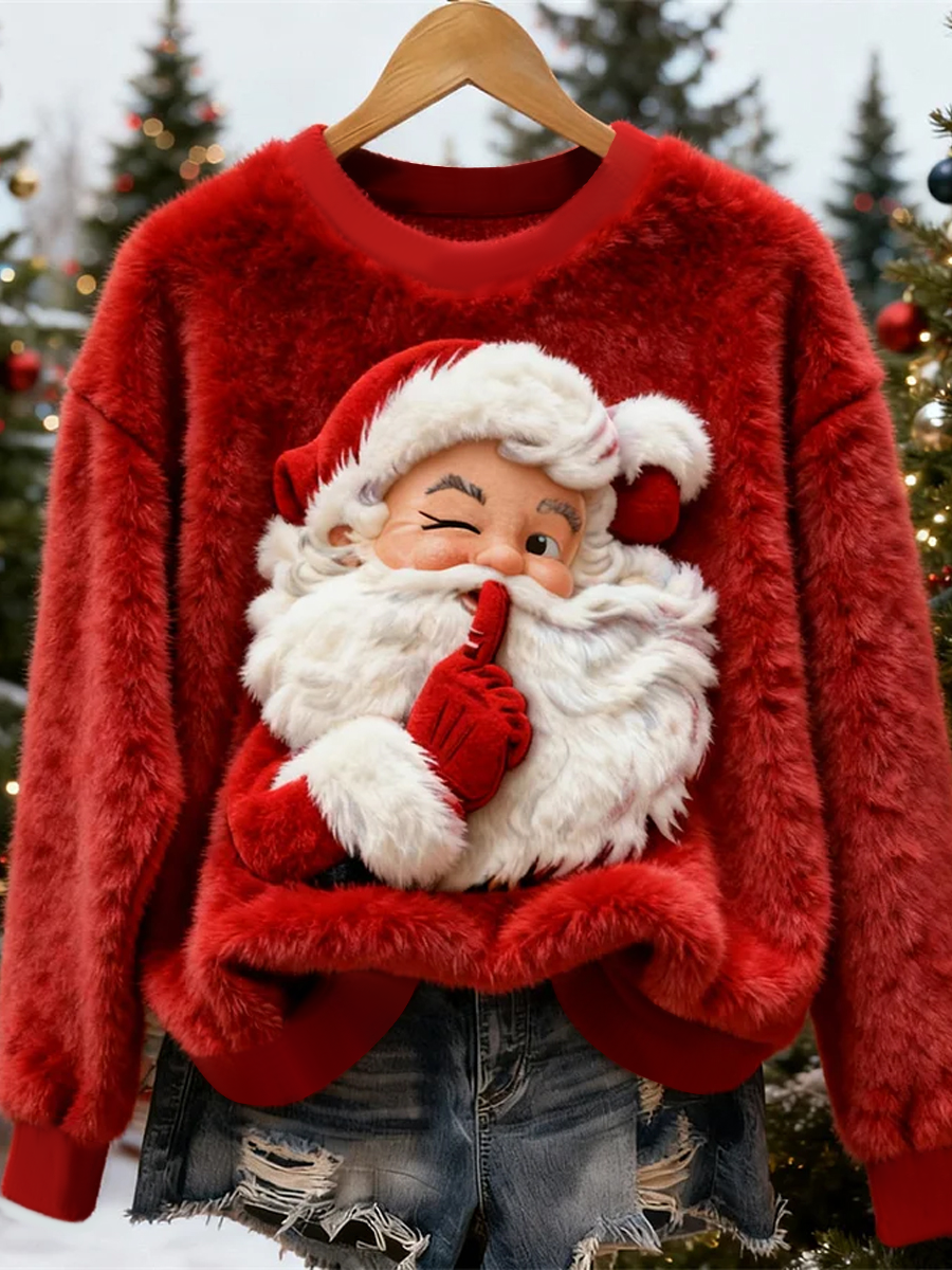 Women's Christmas Cute Santa Claus Art Flannel Sweatshirt