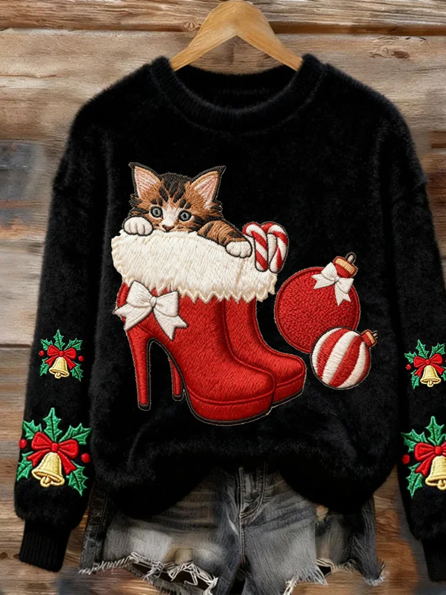 Women's Retro Christmas Animal Art Print Casual Flannel Top