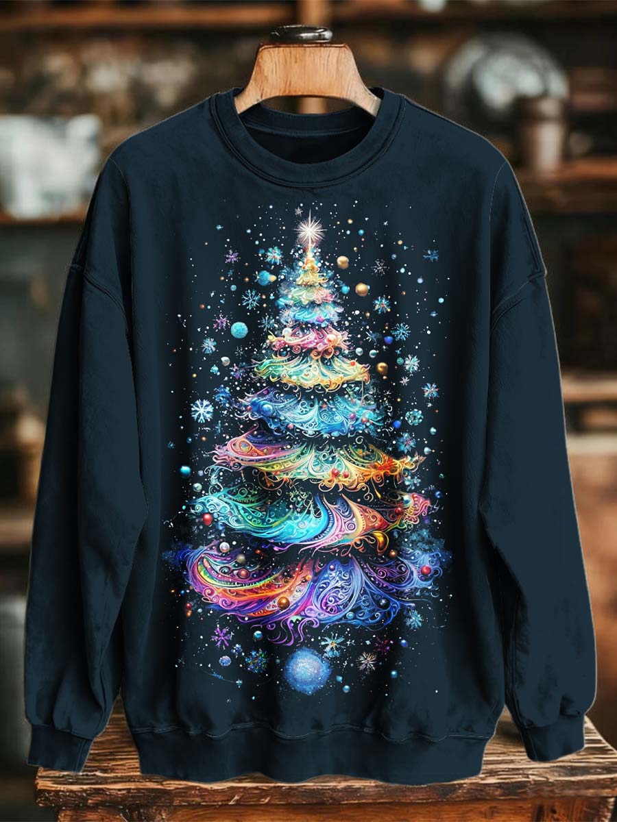 Abstract Christmas Tree Print Casual Crewneck Sweatshirt
