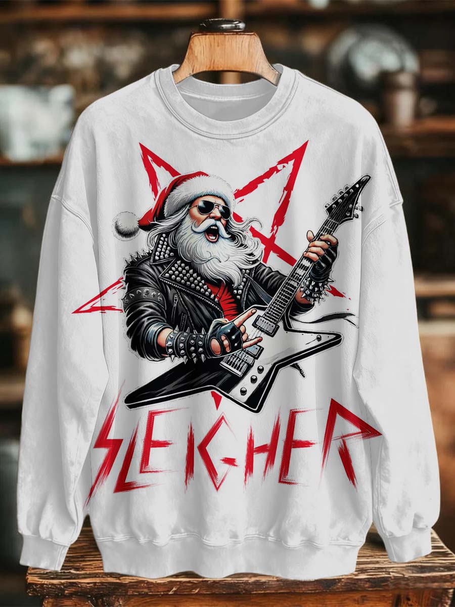 Punk Santa Print Casual Crewneck Sweatshirt