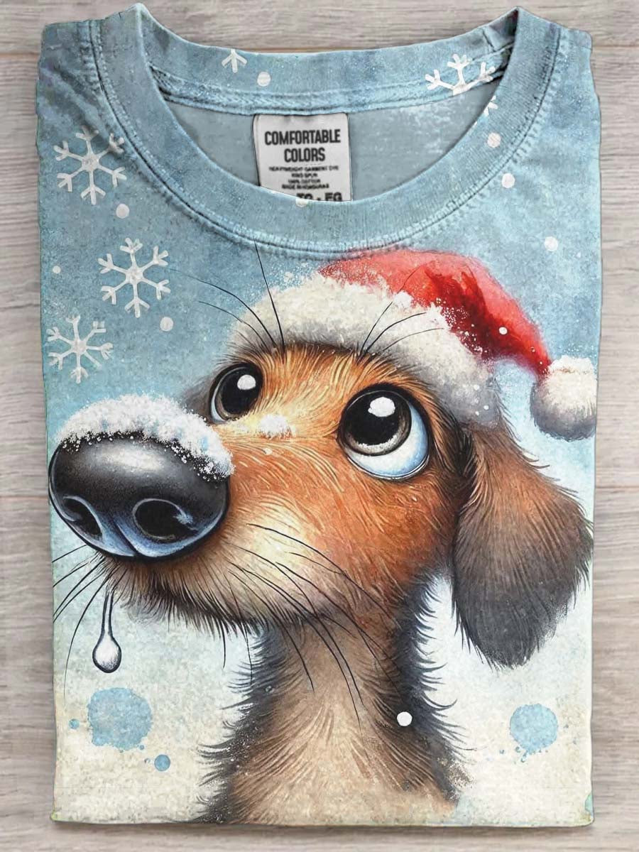 Cute Christmas Dachshund Print Casual Short-Sleeve T-Shirt
