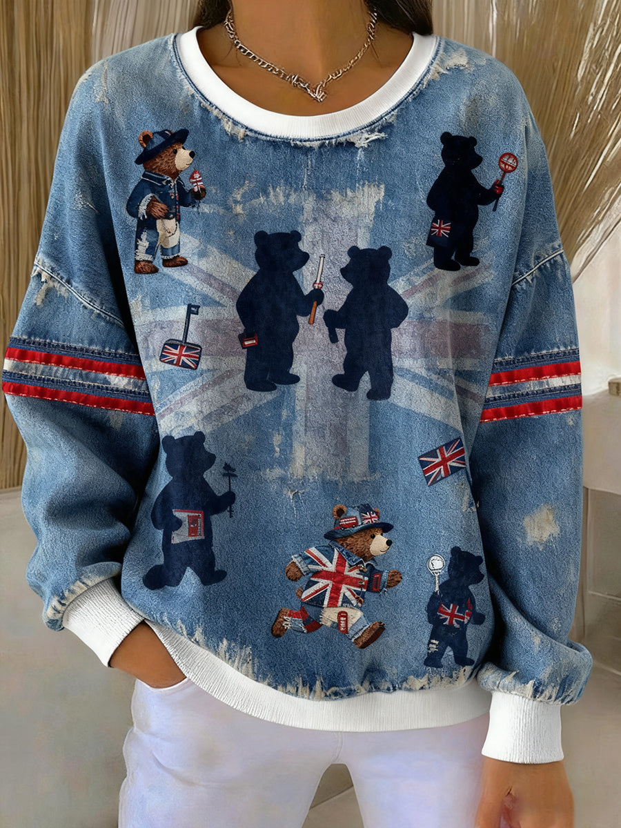 Women's British Style Printed Casual Sweatshirt