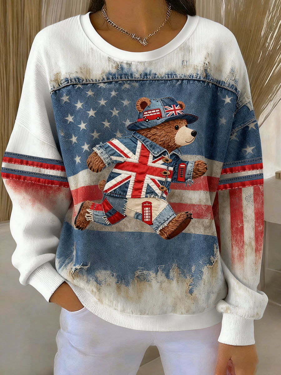Women's British Style Printed Casual Sweatshirt
