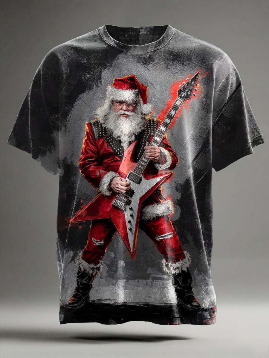 Punk Rock Santa Print Casual Short-Sleeve T-Shirt