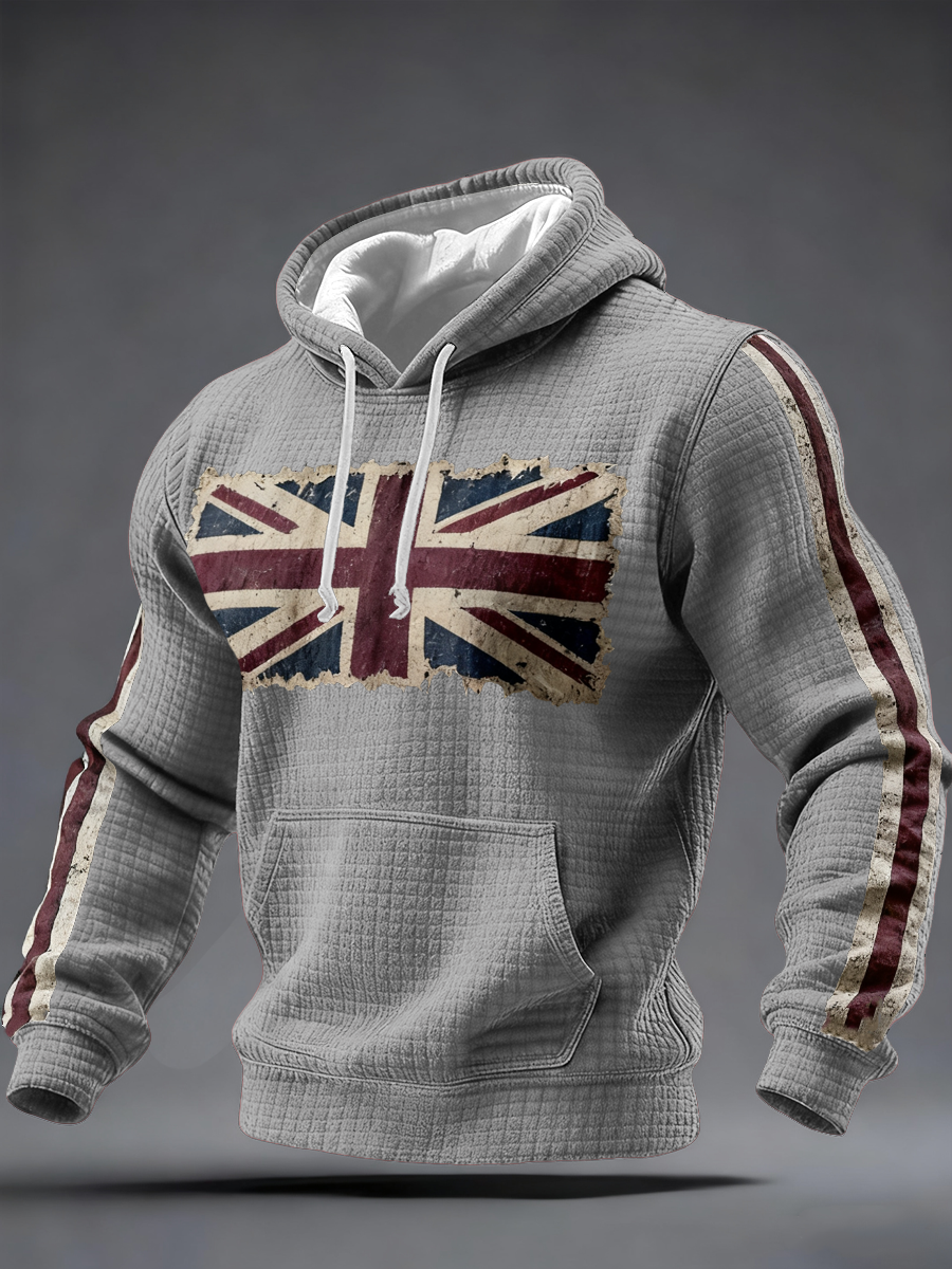 Men's British vintage flag print Checkered Cotton Hoodie