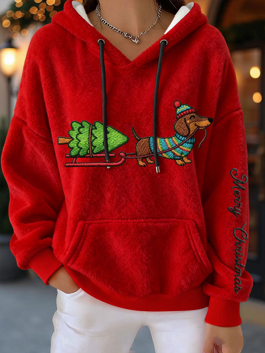 Women's Christmas Dachshund Flannel Hoodies