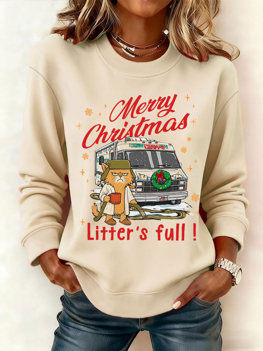 Women's Christmas Funny Cat Print Casual Sweatshirt