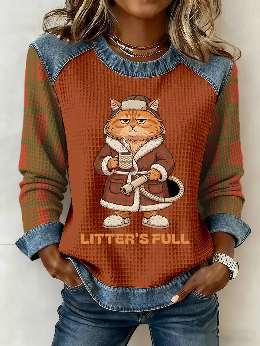 Women's Christmas Funny Cat Print Casual Top