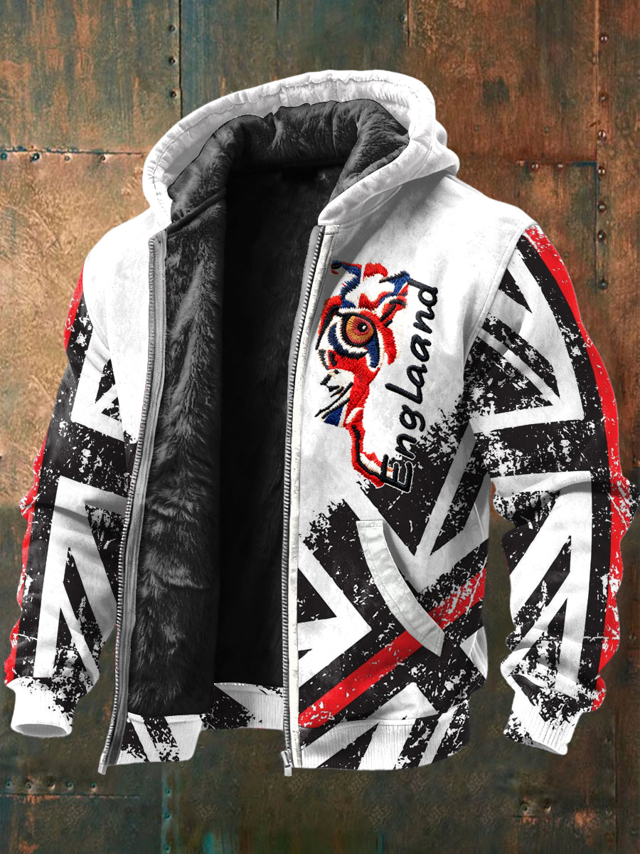 Men's Fleece-Lined Hooded Jacket with England Tiger Design