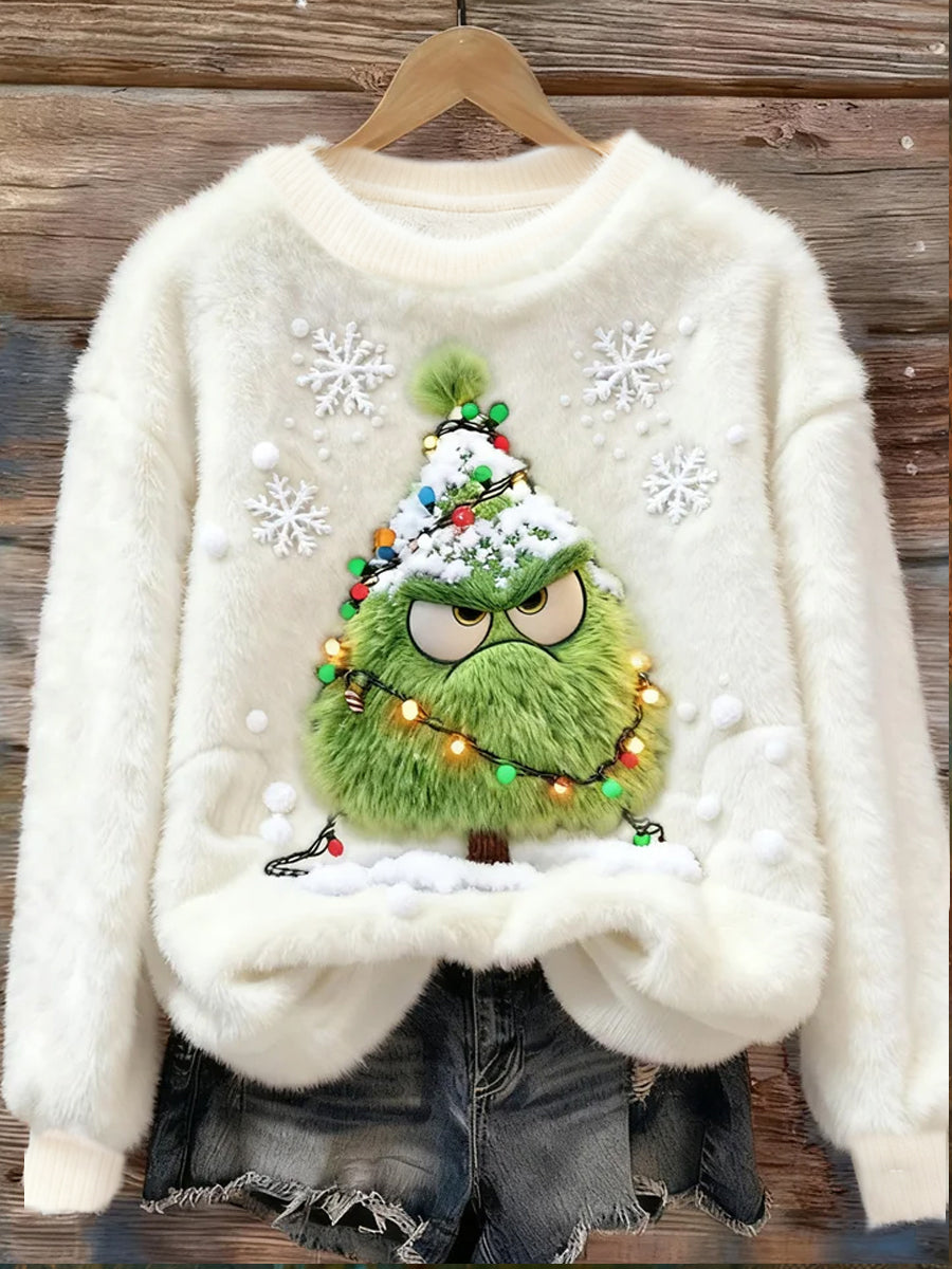 Women's Retro Animal Christmas Art Print Casual Flannel Top