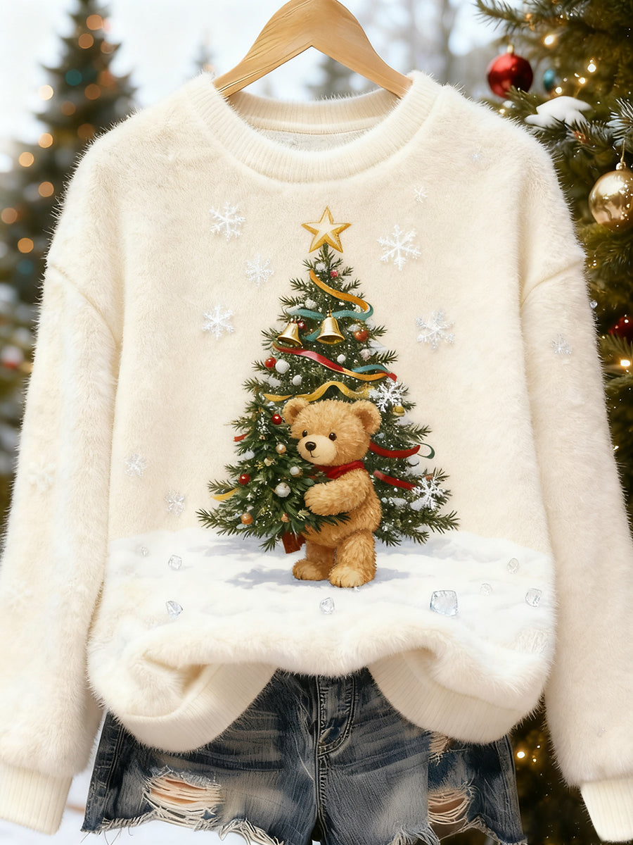 Women's Retro Animal Christmas Art Print Casual Flannel Top