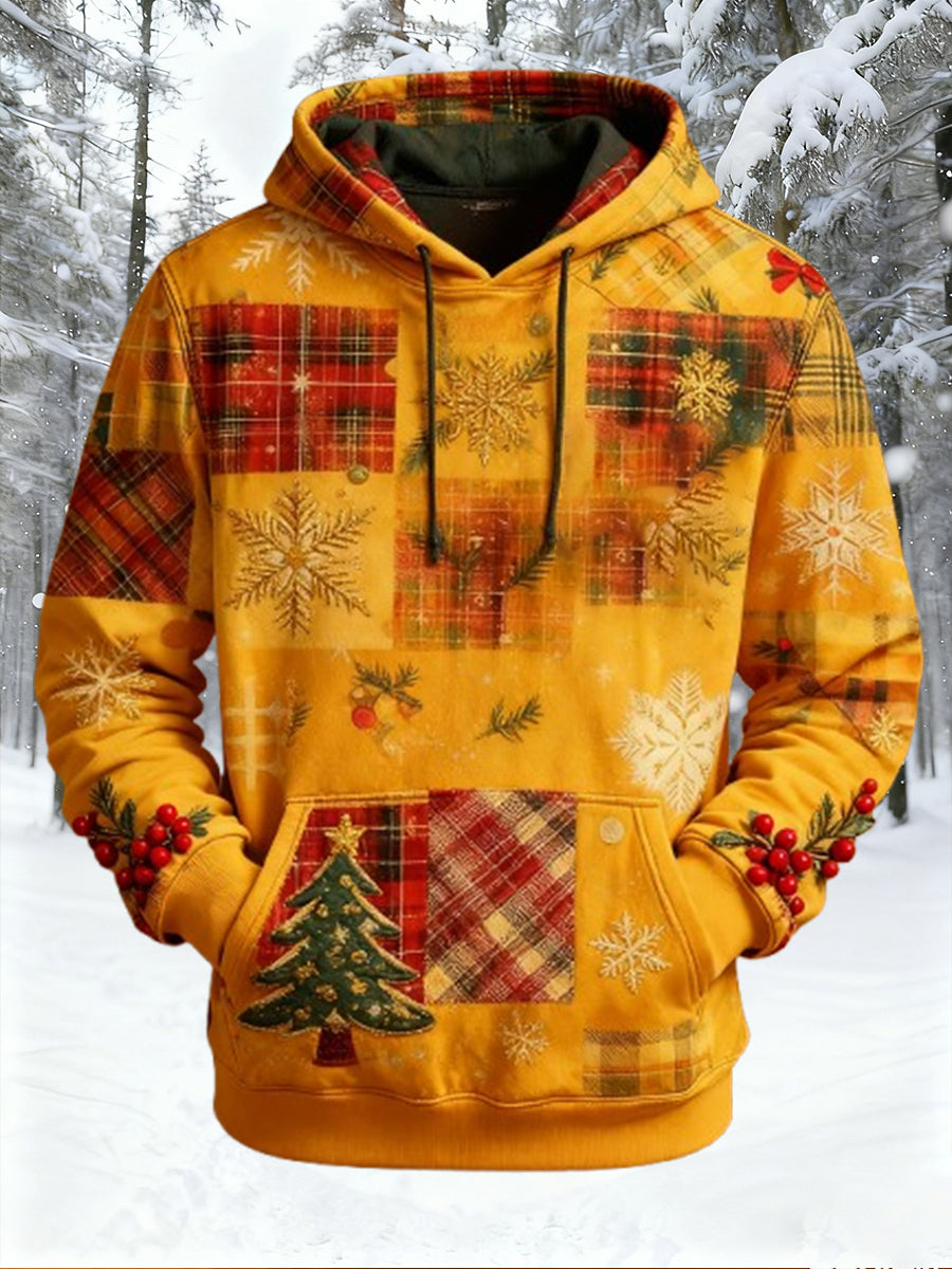 Men's Retro Christmas Art Print Comfortable Casual Hoodie