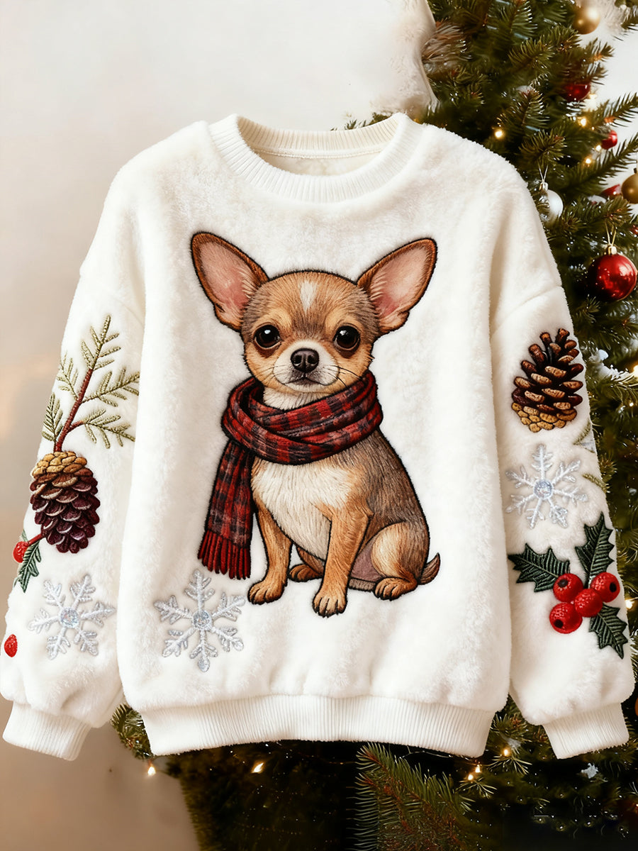 Women's Retro Animal Christmas Art Print Casual Flannel Top