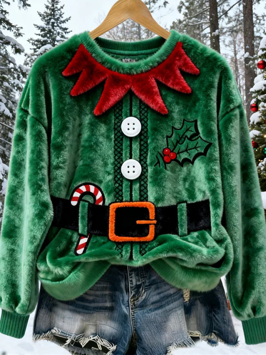 Women's Retro Animal Christmas Art Print Casual Flannel Top