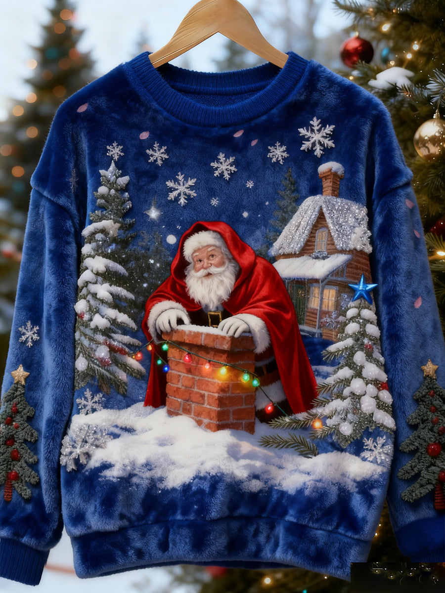 Women's Retro Animal Christmas Art Print Casual Flannel Top