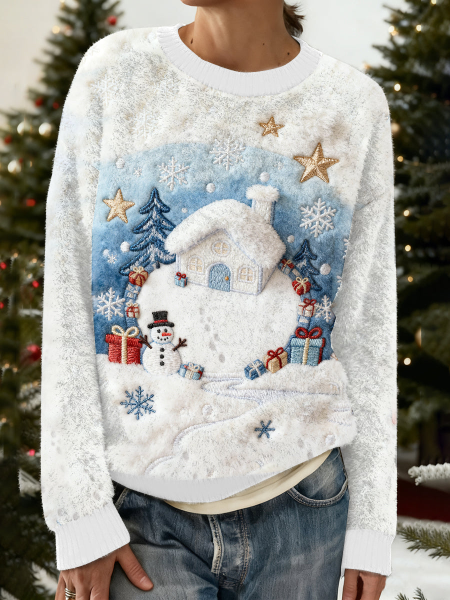 Gorgeous Christmas Snow Scene Printed Casual Long Sleeved Sweatshirt