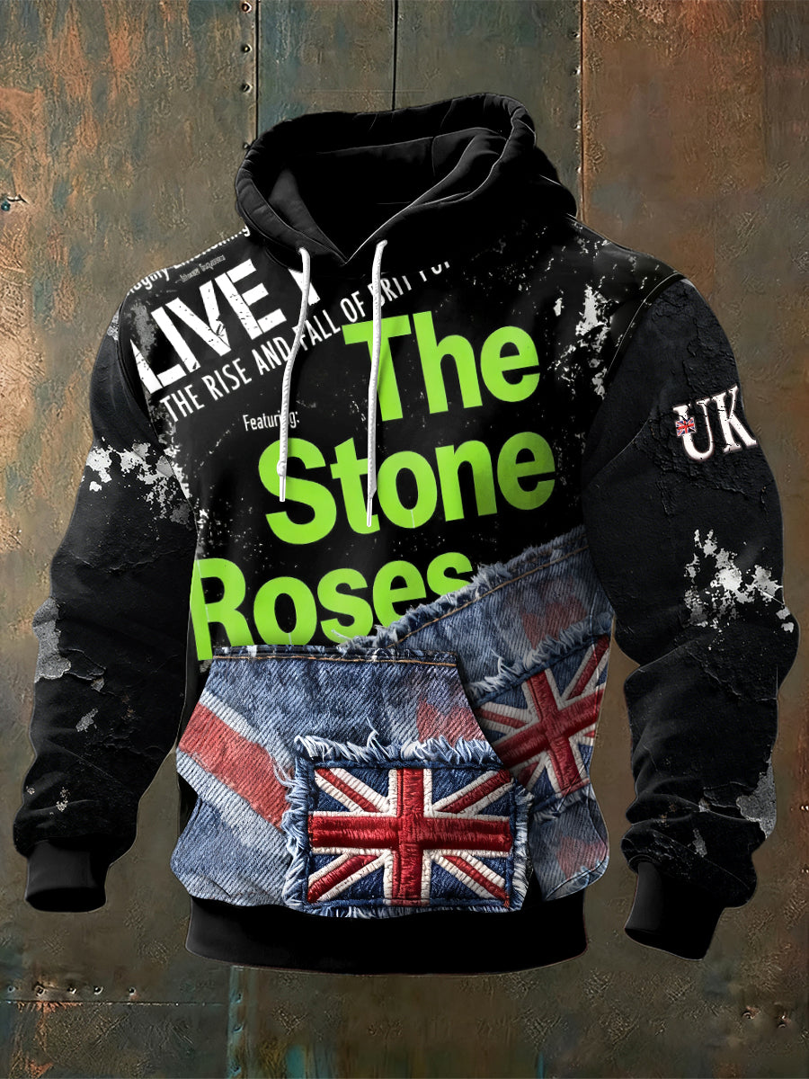 Men's The Stone Rose British Print Patchwork Sweatshirt