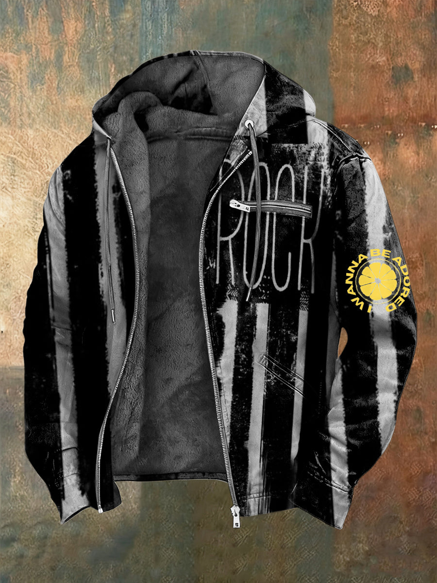 Men's Edgy "Rock" The Stone Roses Print Hooded Jacket