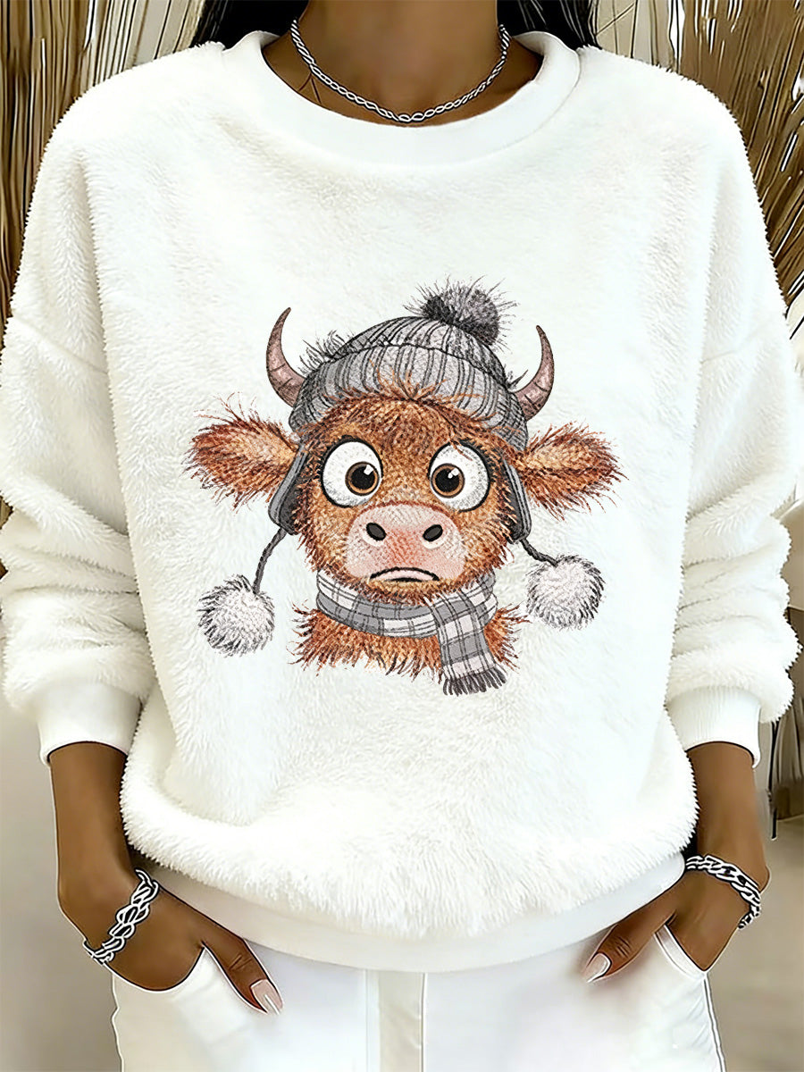 Women's Highland Cow Animal Print Flannel Sweatshirt