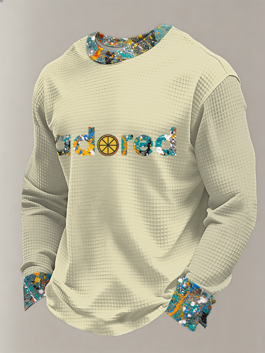 Men's Lemon Roses Music Lover Printed Waffle Long Sleeve Top