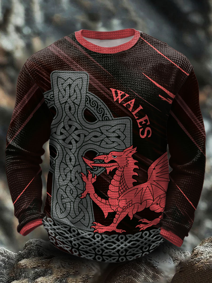 Men's Wales Welsh Rugby Lover Printed Waffle Tops