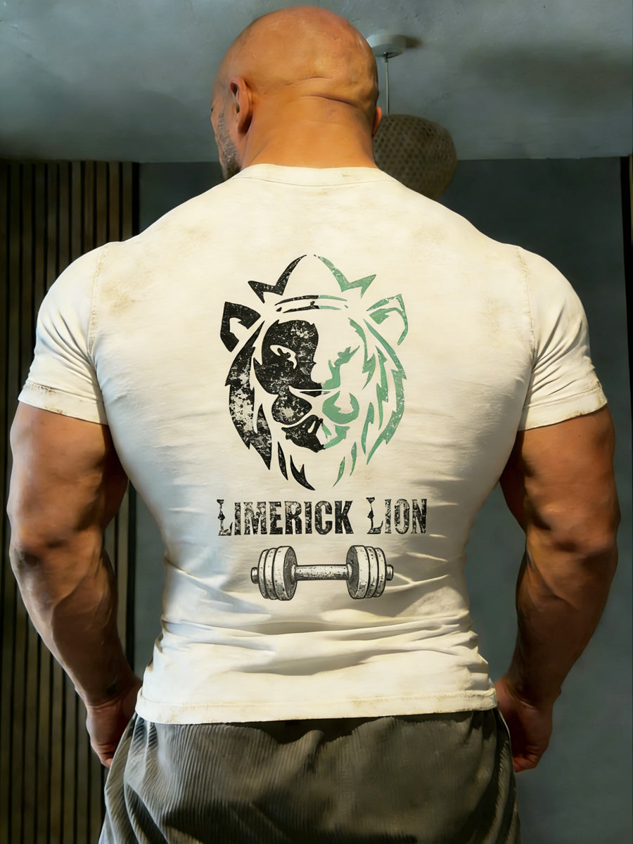 Retro Limerick Lion Strongest Man Print Casual T-Shirt