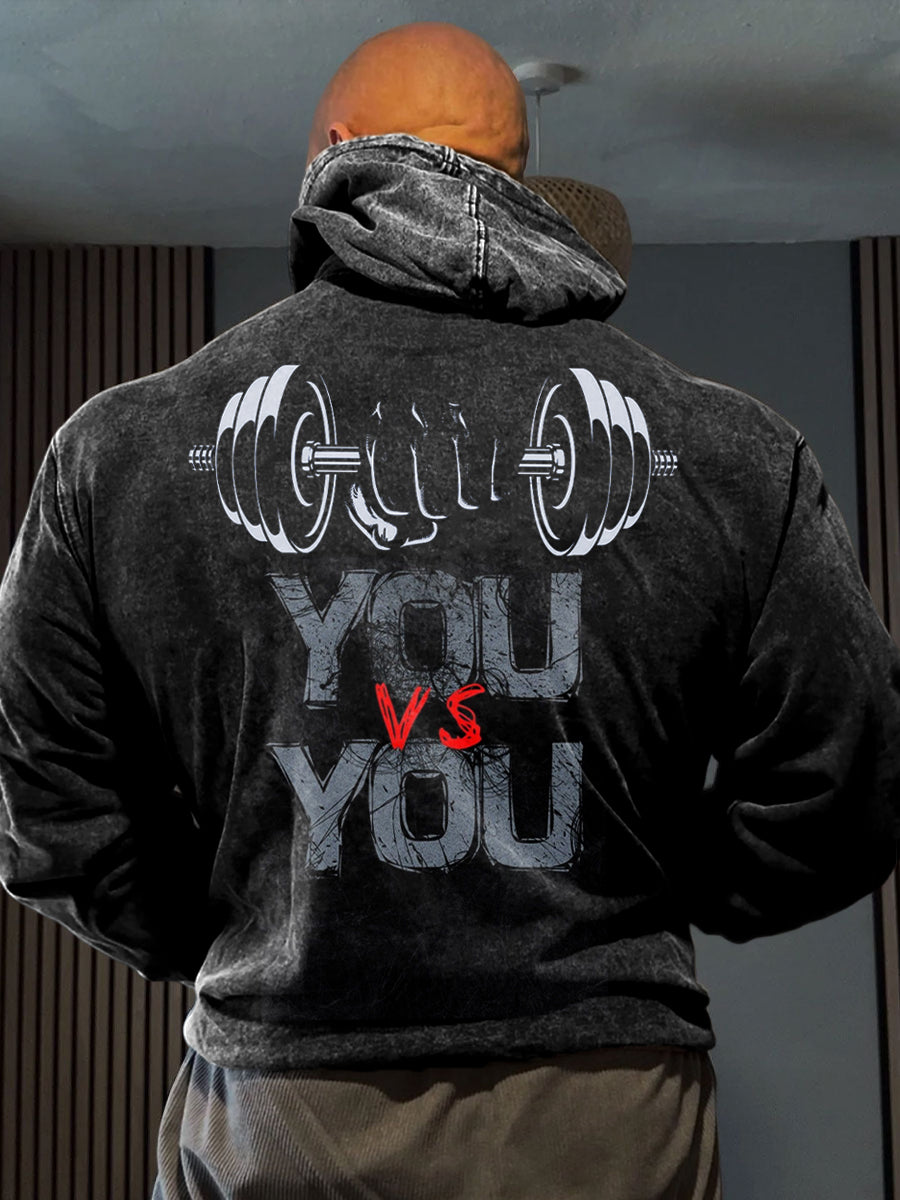 Men's Retro Fitness Attitude Strongest Man Casual Hoodie