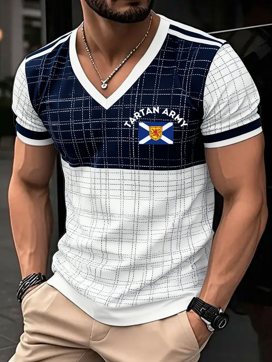 Men's Scotland Football Lover Tartan Army Printed V-neck T-shirt