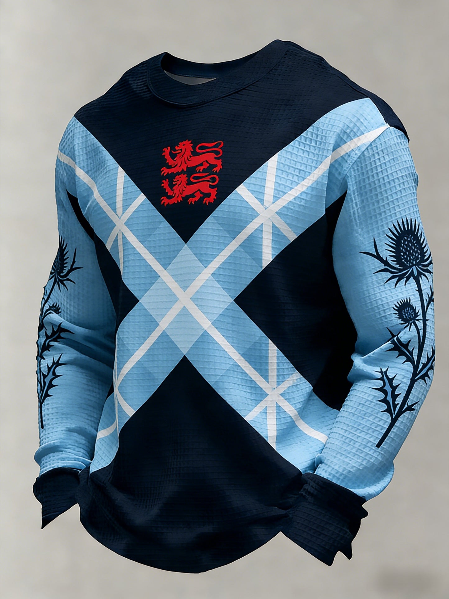 Men's Scotland Football Lover Tartan Army Casual Sports Waffle Top