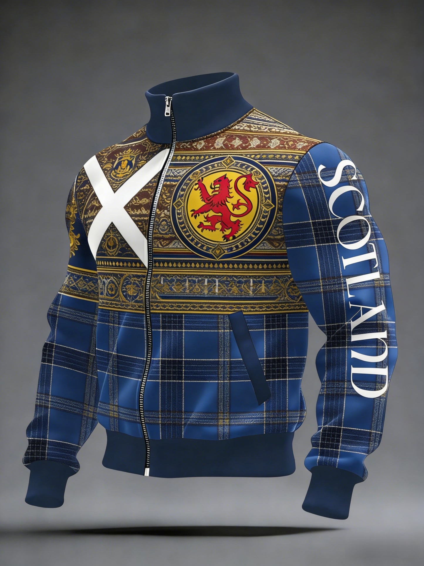 Unisex Scotland Football Lover Printed Casual Stand Collar Jacket