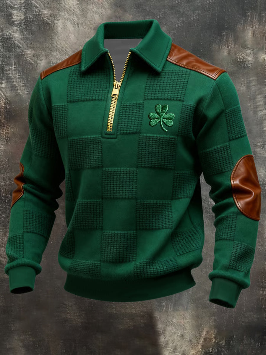 Men's St. Patrick's Day Shamrock Art Zip-Up Hoodie