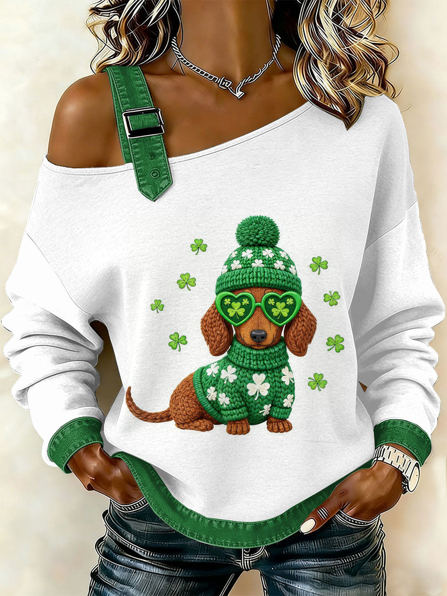 Women's Vintage St. Patrick's Day Print Casual Off-Shoulder Sweatshirt