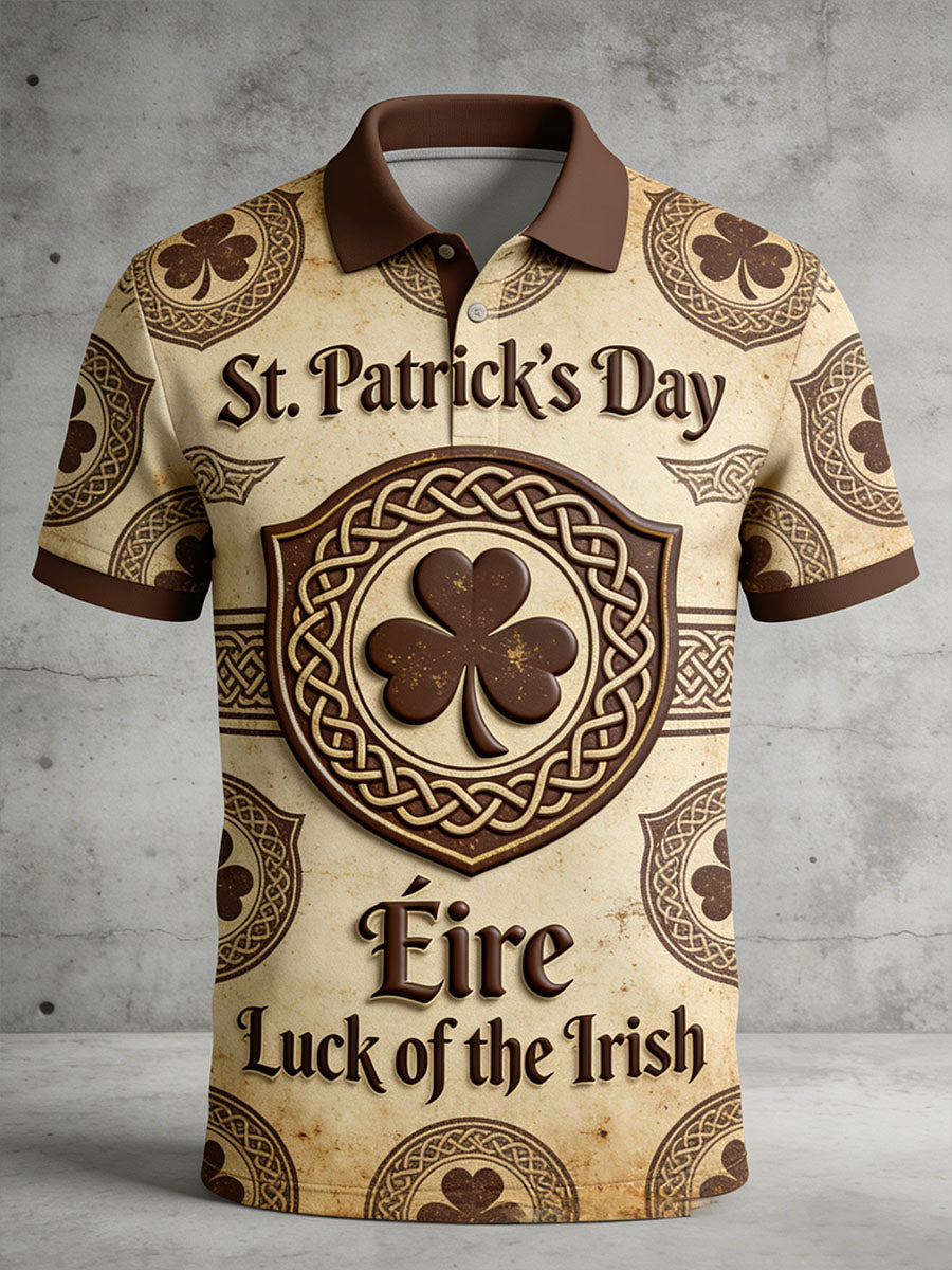 Men's Retro Saint Patrick's Day Print Casual Polo Shirt